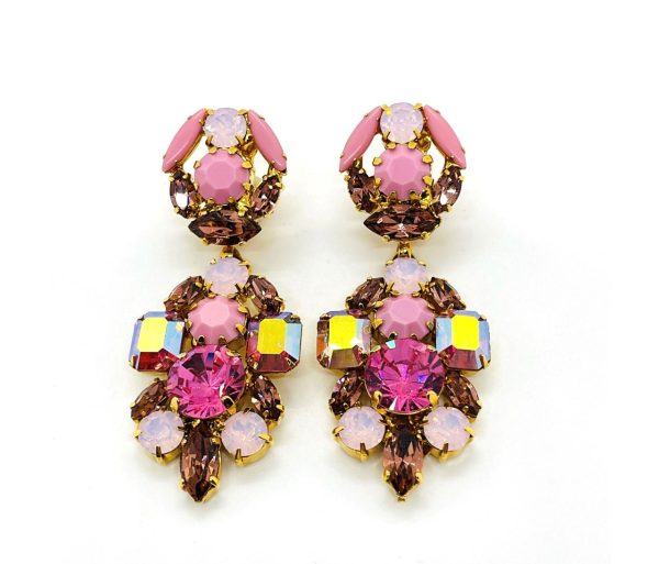 vintage Austrian crystal clip on earrings with pink vintage Swarovski crystals