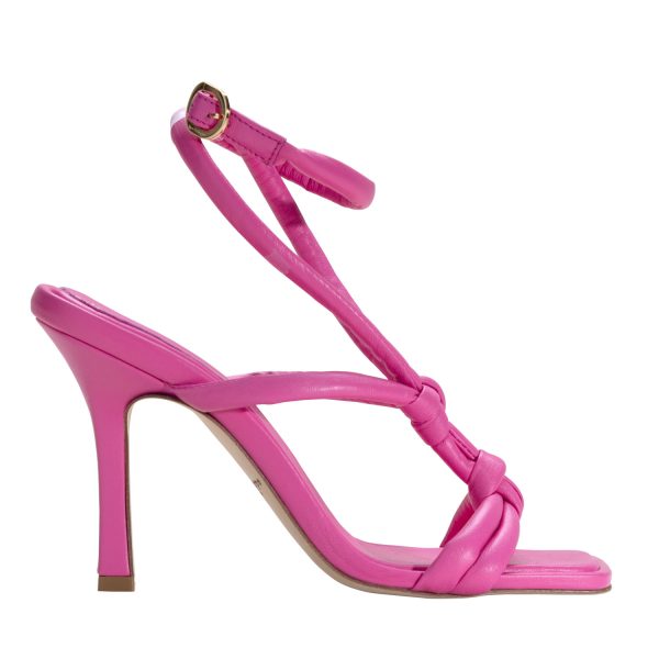 Fuxia Nappa leather with swirling tubular straps