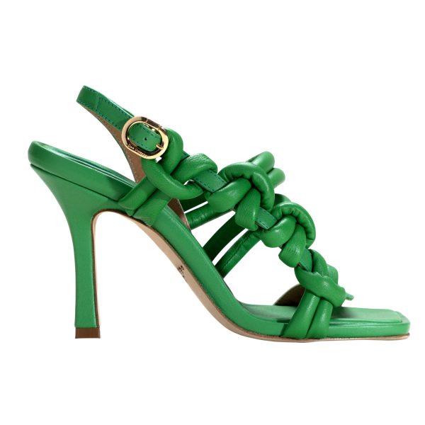 Green Nappa leather with swirling tubular straps