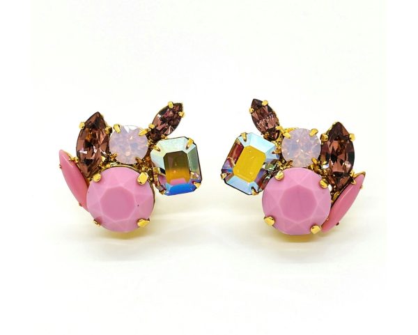 Vintage Swarovski crystal cluster button clip on earrings