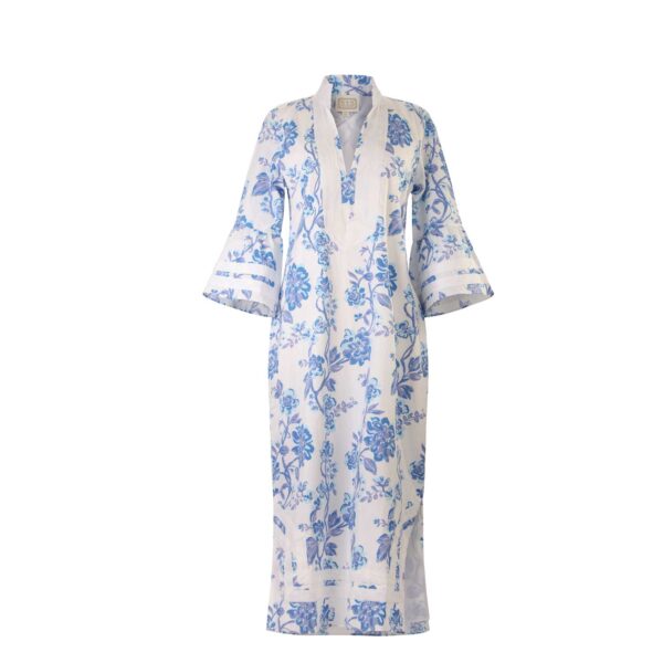 Blue flower vine print caftan dress