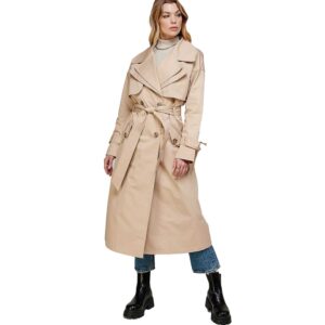 Taupe lined double button belted trench coat