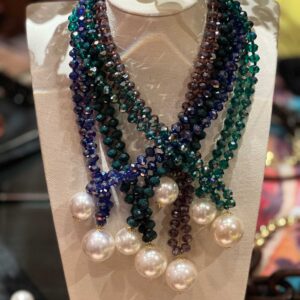Set of double jumbo pearl necklaces with a variety of crystals