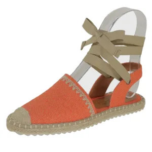 Stylish women's orange and tan espadrille sandal, perfect for summer outings.
